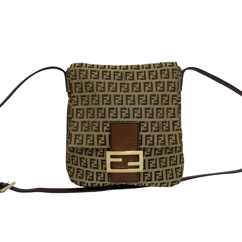 FENDI Vintage Zucchino FF Pattern Canvas Leather Shoulder Bag/Sacoche, Brown,...